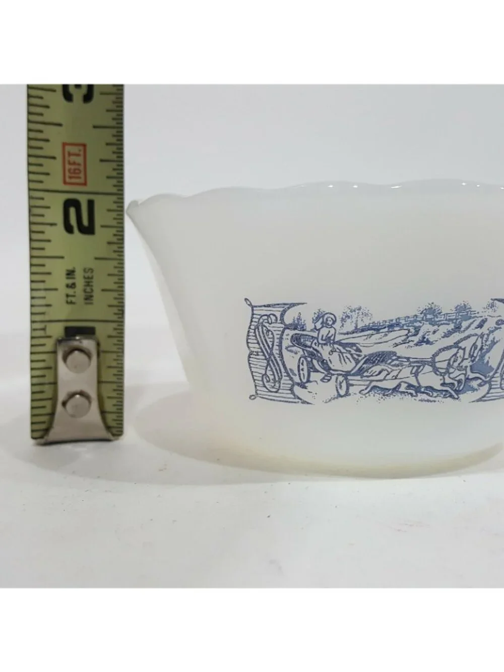 Fire King Anchor Hocking Milk Glass Mini Bowl Currier & Ives Blue White #30